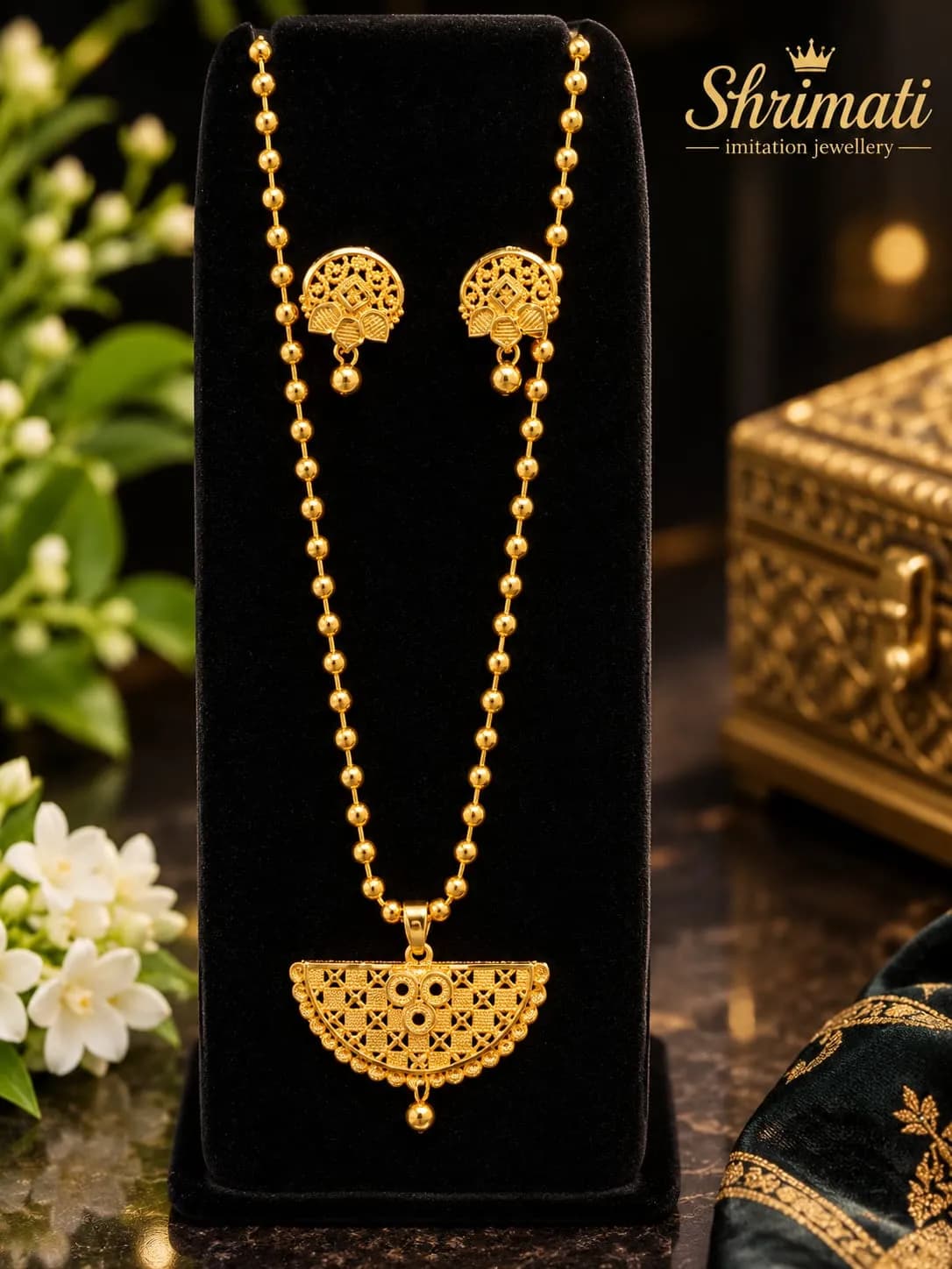 BALL CHAIN PAINDENT WITH EARRING SET