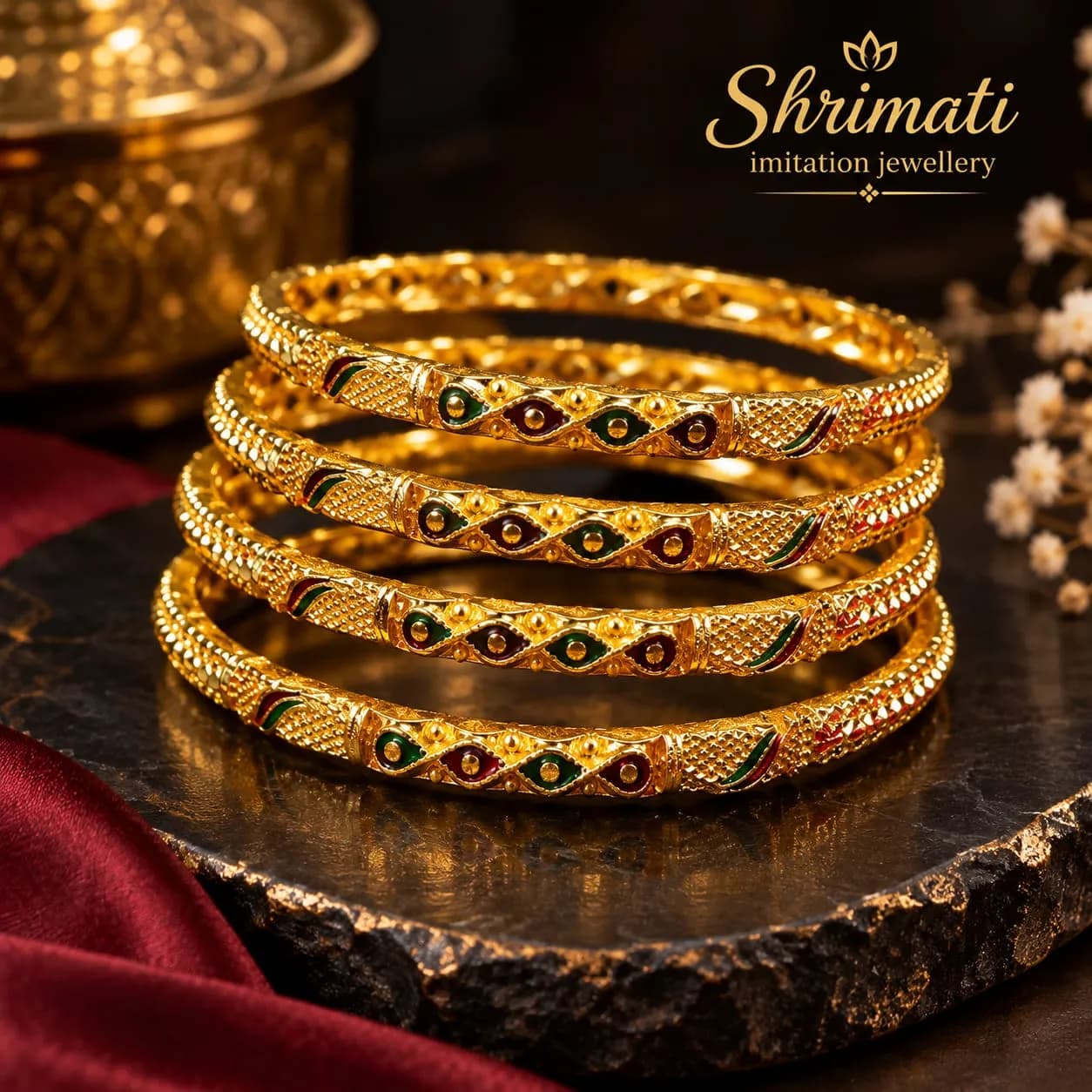 GOLD PLATED GREEN MEENAKARI BANGLES  