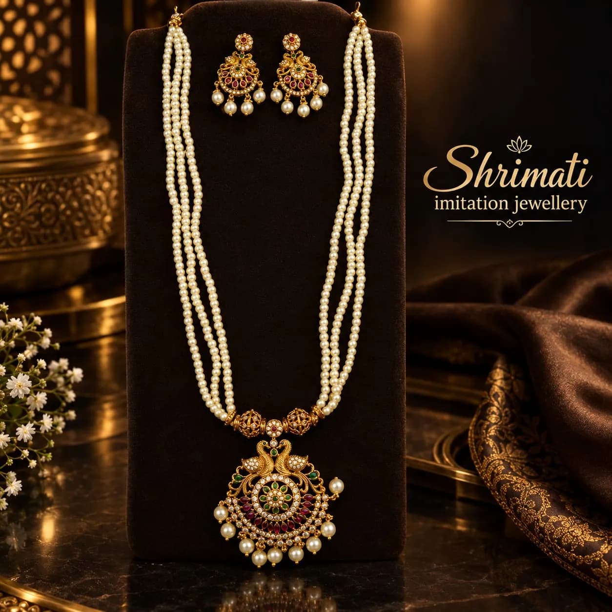 South Indian Necklace with An Antique Gold  Peacock Paindant