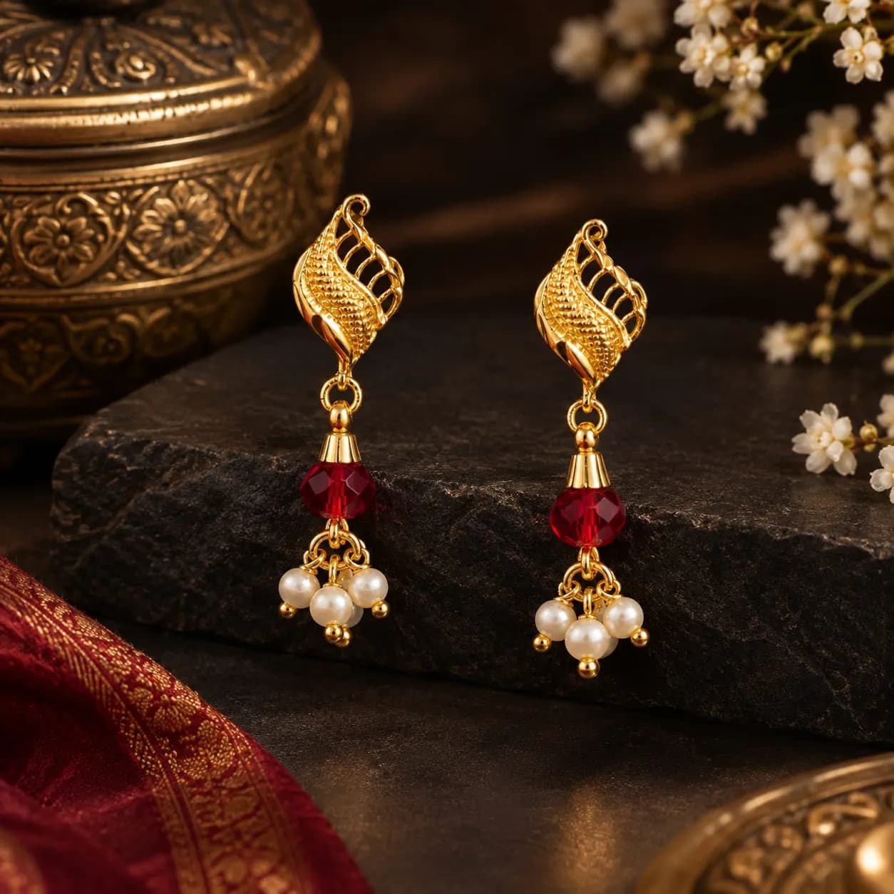 ROYAL RUBY PEARL EARRINGS